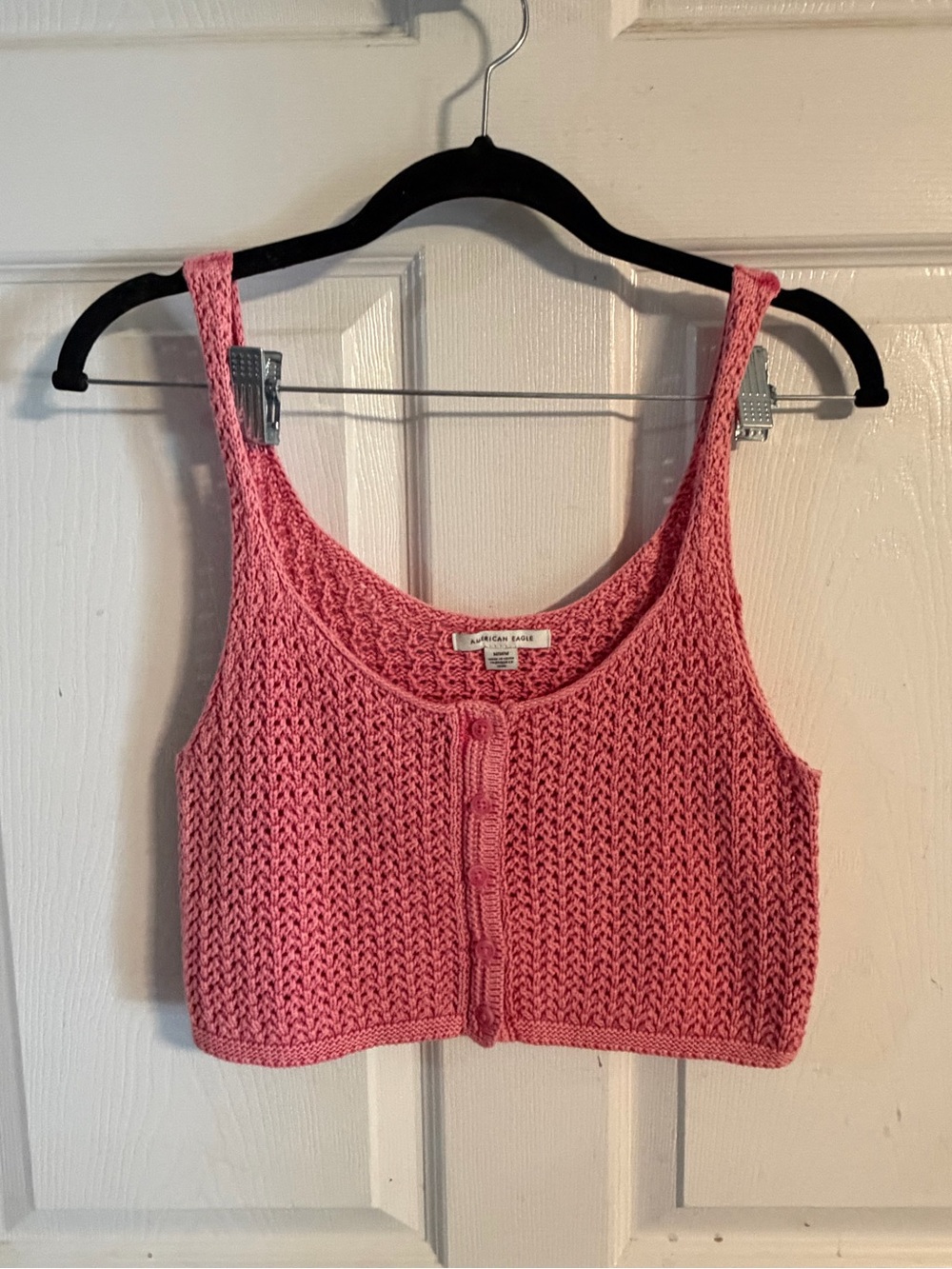 American Eagle Outfitters Pink Knit Button-Front Cropped Tank